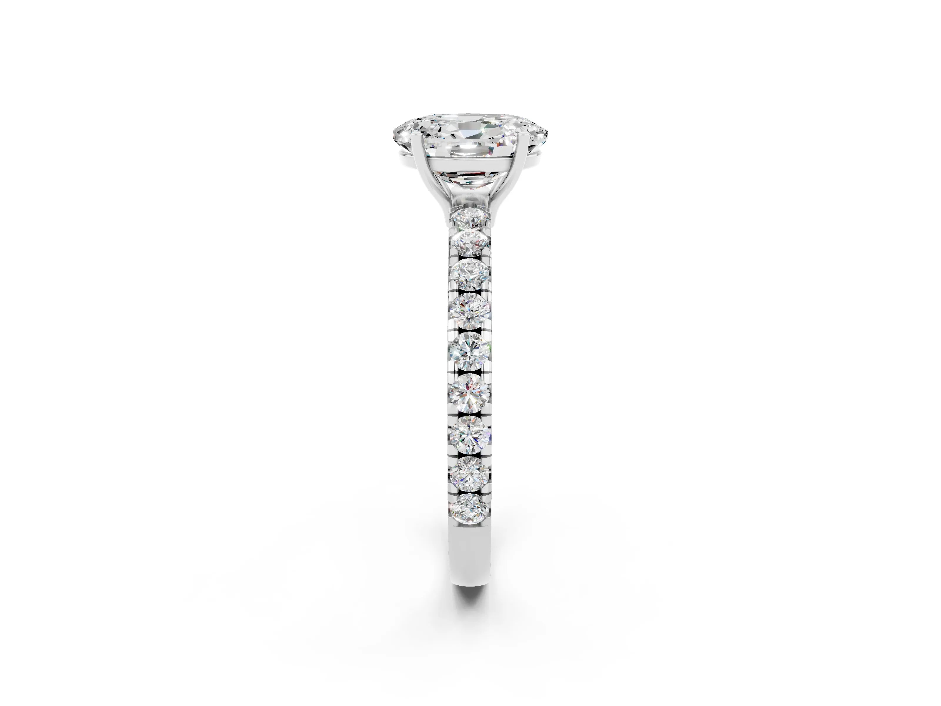 White gold Oval Cut Moissanite Pavé Solitaire Engagement Ring with Four-Prong Setting_38