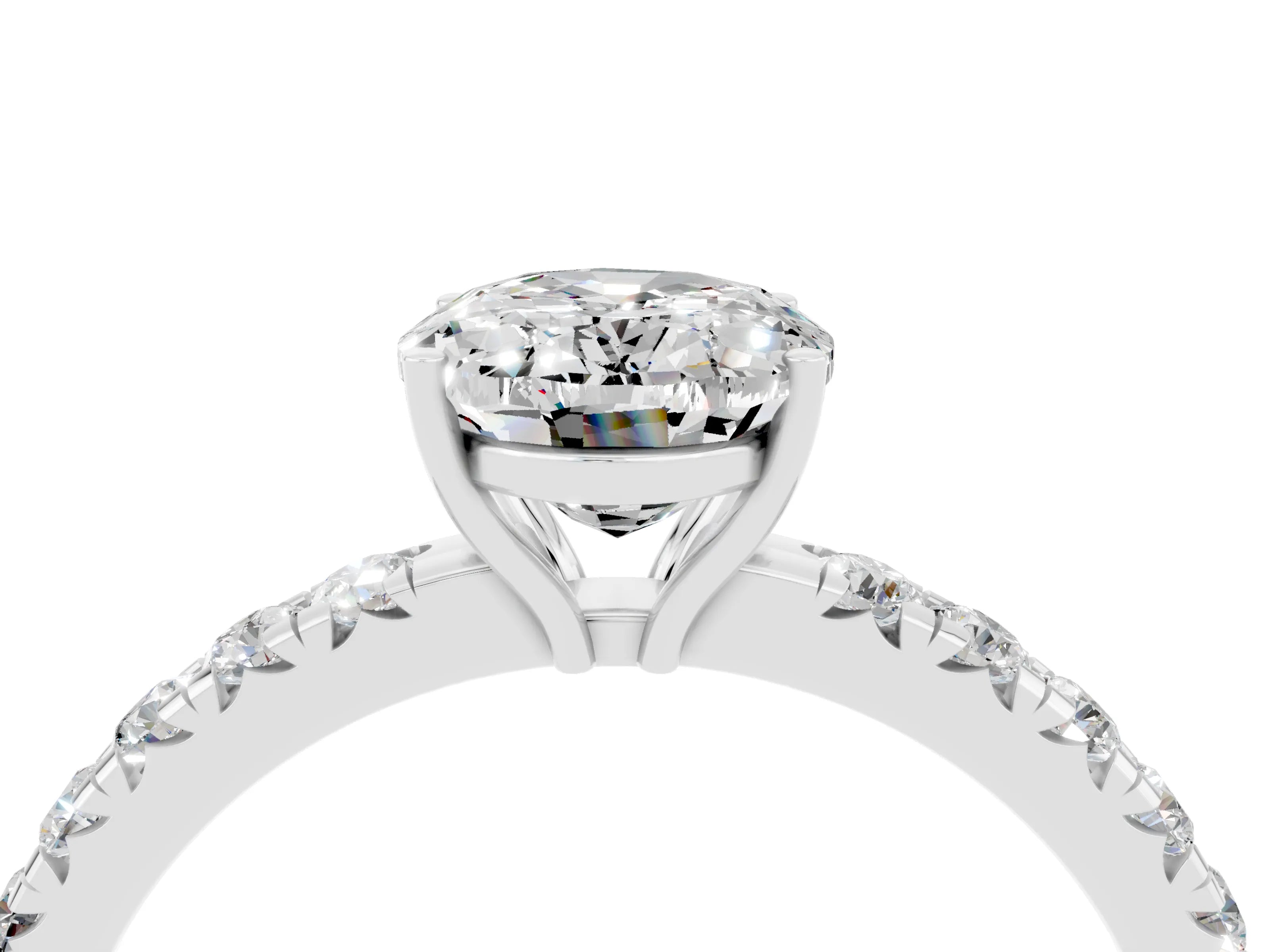 White gold Oval Cut Moissanite Pavé Solitaire Engagement Ring with Four-Prong Setting_40