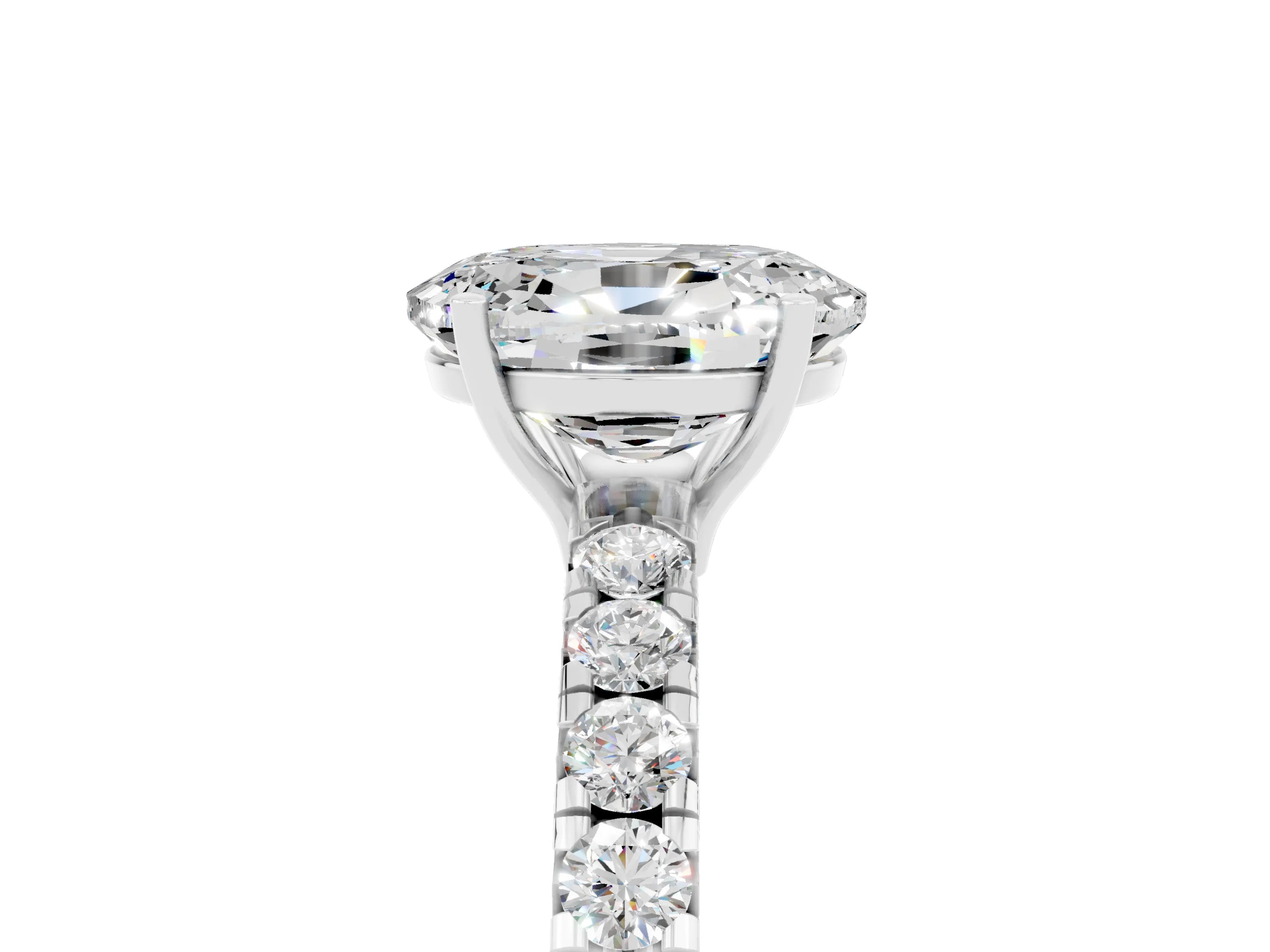 White gold Oval Cut Moissanite Pavé Solitaire Engagement Ring with Four-Prong Setting_41