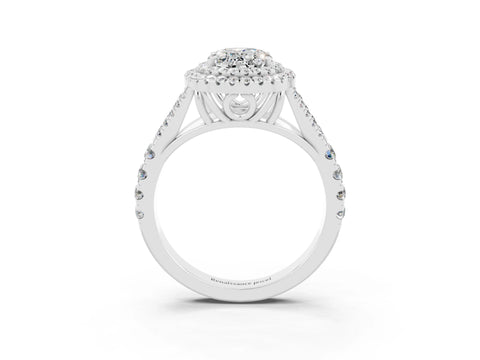 White gold Oval Cut Moissanite Pavé Split Shank Double Halo Engagement Ring_3