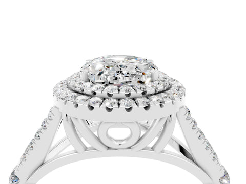 White gold Oval Cut Moissanite Pavé Split Shank Double Halo Engagement Ring_4