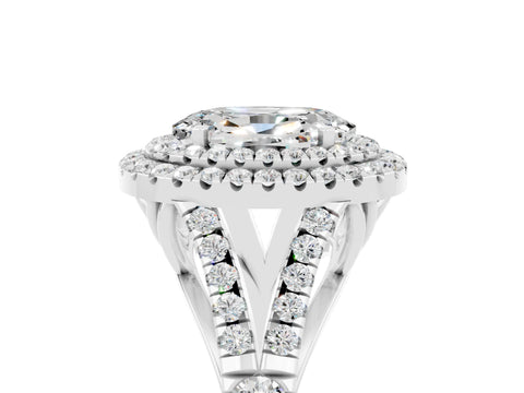 White gold Oval Cut Moissanite Pavé Split Shank Double Halo Engagement Ring_5