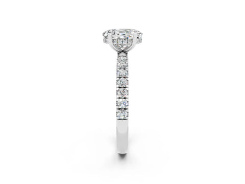 White gold Oval Cut Moissanite Pave Band Solitaire Ring with Four-Prong Setting_14