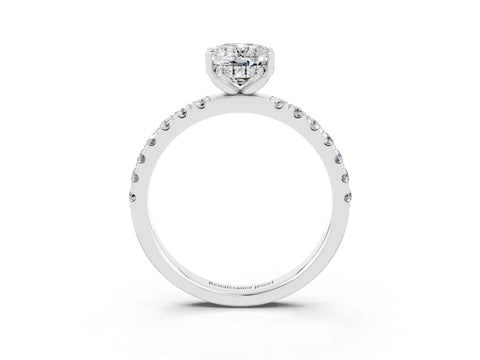 White gold Oval Cut Moissanite Pave Band Solitaire Ring with Four-Prong Setting_15