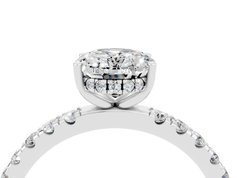 White gold Oval Cut Moissanite Pave Band Solitaire Ring with Four-Prong Setting_16
