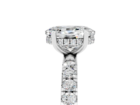 White gold Oval Cut Moissanite Pave Band Solitaire Ring with Four-Prong Setting_17