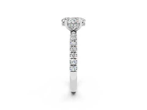 White gold Oval Cut Moissanite Pave Band Solitaire Ring with Four-Prong Setting_26