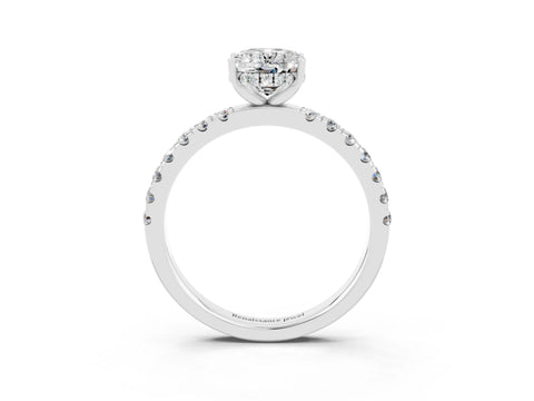 White gold Oval Cut Moissanite Pave Band Solitaire Ring with Four-Prong Setting_27