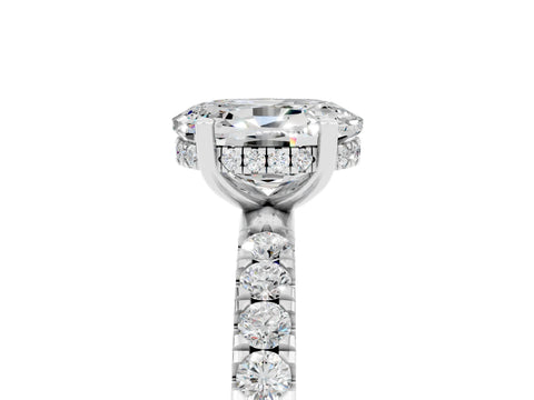 White gold Oval Cut Moissanite Pave Band Solitaire Ring with Four-Prong Setting_29