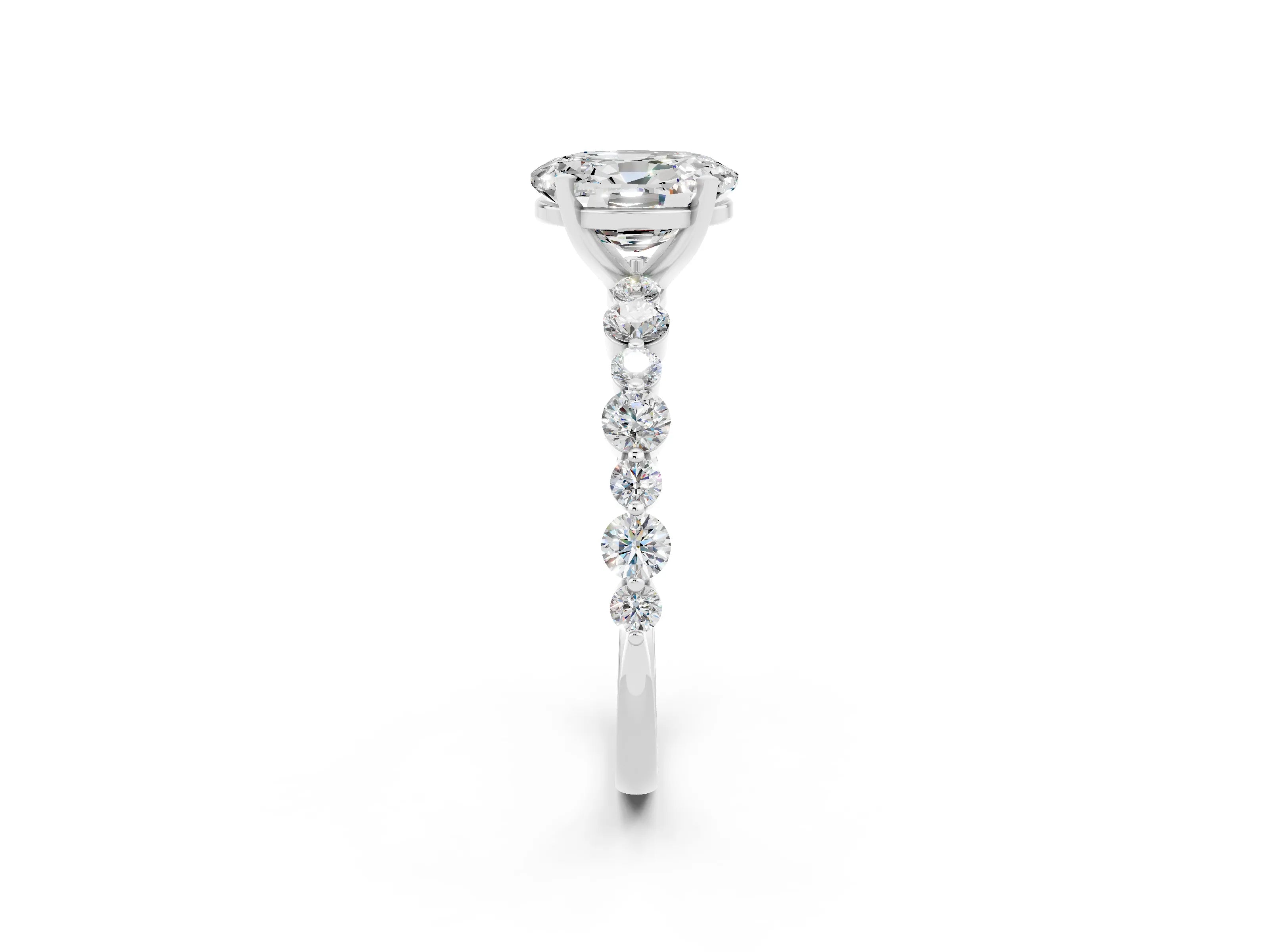 White gold Oval Cut Moissanite Prong Set Engagement Ring with Pavé Band_2