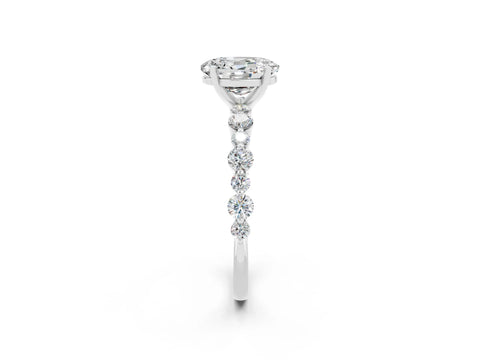 White gold Oval Cut Moissanite Prong Set Engagement Ring with Pavé Band_2
