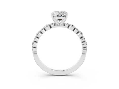 White gold Oval Cut Moissanite Prong Set Engagement Ring with Pavé Band_3