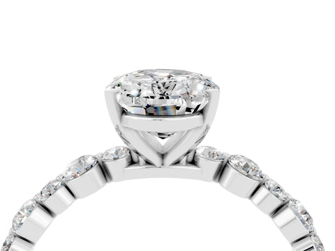 White gold Oval Cut Moissanite Prong Set Engagement Ring with Pavé Band_4
