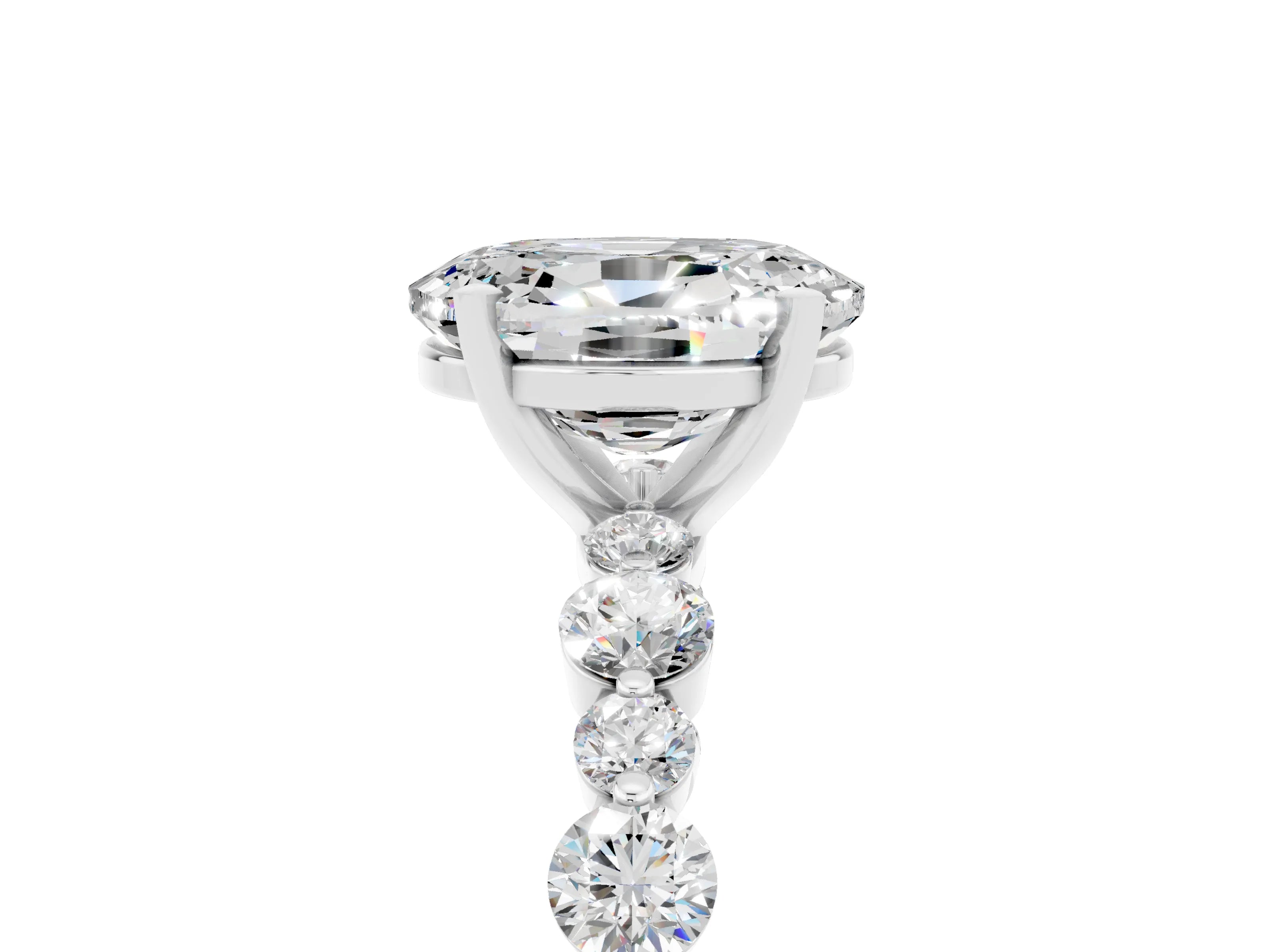 White gold Oval Cut Moissanite Prong Set Engagement Ring with Pavé Band_5