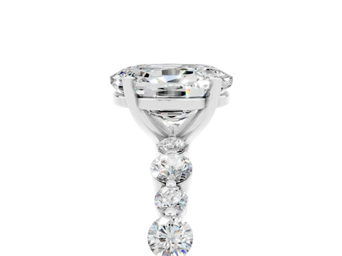 White gold Oval Cut Moissanite Prong Set Engagement Ring with Pavé Band_5
