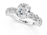 White gold Oval Cut Moissanite Prong Setting with Side Stones on a Pave Band_1