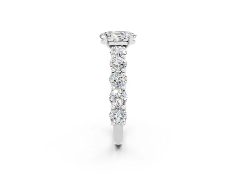 White gold Oval Cut Moissanite Prong Setting with Side Stones on a Pave Band_2