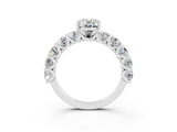 White gold Oval Cut Moissanite Prong Setting with Side Stones on a Pave Band_3