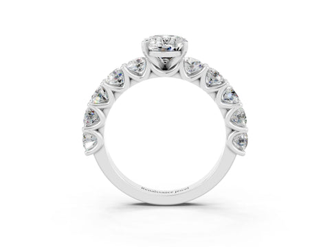 White gold Oval Cut Moissanite Prong Setting with Side Stones on a Pave Band_3