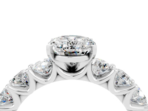 White gold Oval Cut Moissanite Prong Setting with Side Stones on a Pave Band_4