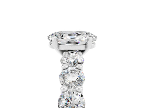White gold Oval Cut Moissanite Prong Setting with Side Stones on a Pave Band_5