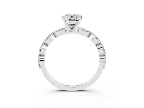 White gold Oval Cut Moissanite Ring with Marquise Side Stones and Prong Setting_3
