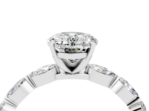 White gold Oval Cut Moissanite Ring with Marquise Side Stones and Prong Setting_4