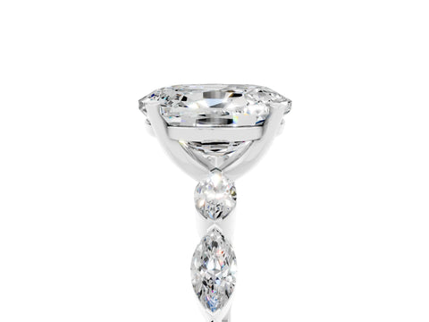 White gold Oval Cut Moissanite Ring with Marquise Side Stones and Prong Setting_5