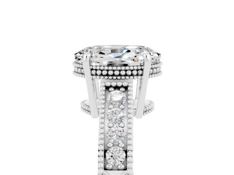 White gold Oval Cut Moissanite Ring with Milgrain Pavé Band and Four-Prong Setting_17