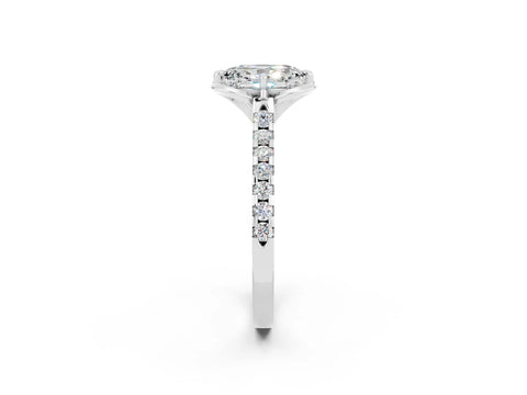 White gold Oval Cut Moissanite Ring with Pavé Band and Floral Prong Setting_2