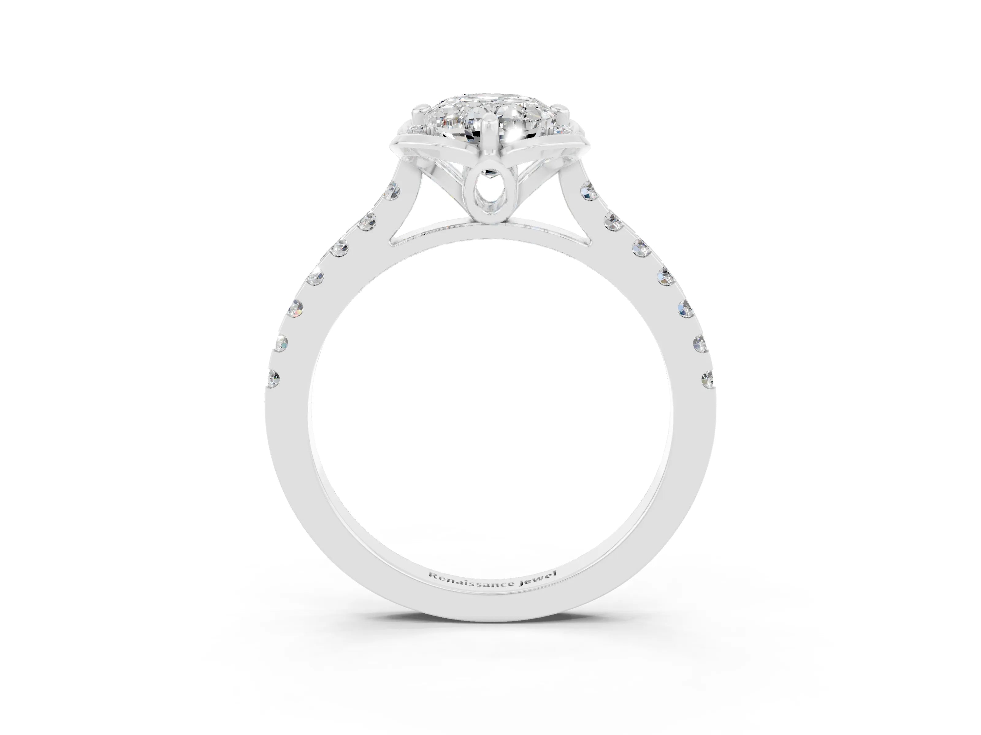 White gold Oval Cut Moissanite Ring with Pavé Band and Floral Prong Setting_3
