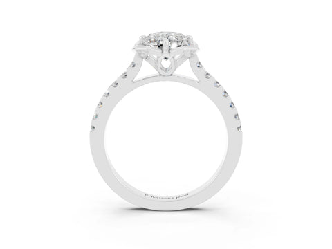 White gold Oval Cut Moissanite Ring with Pavé Band and Floral Prong Setting_3
