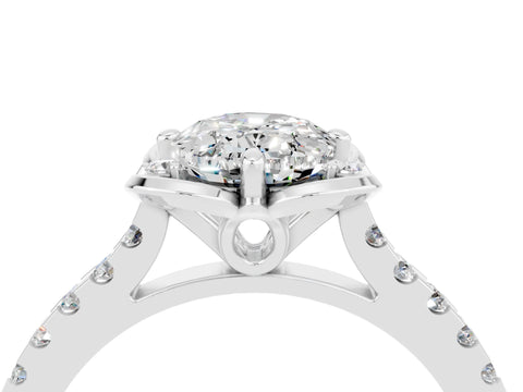 White gold Oval Cut Moissanite Ring with Pavé Band and Floral Prong Setting_4
