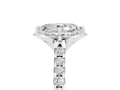 White gold Oval Cut Moissanite Ring with Pavé Band and Floral Prong Setting_5