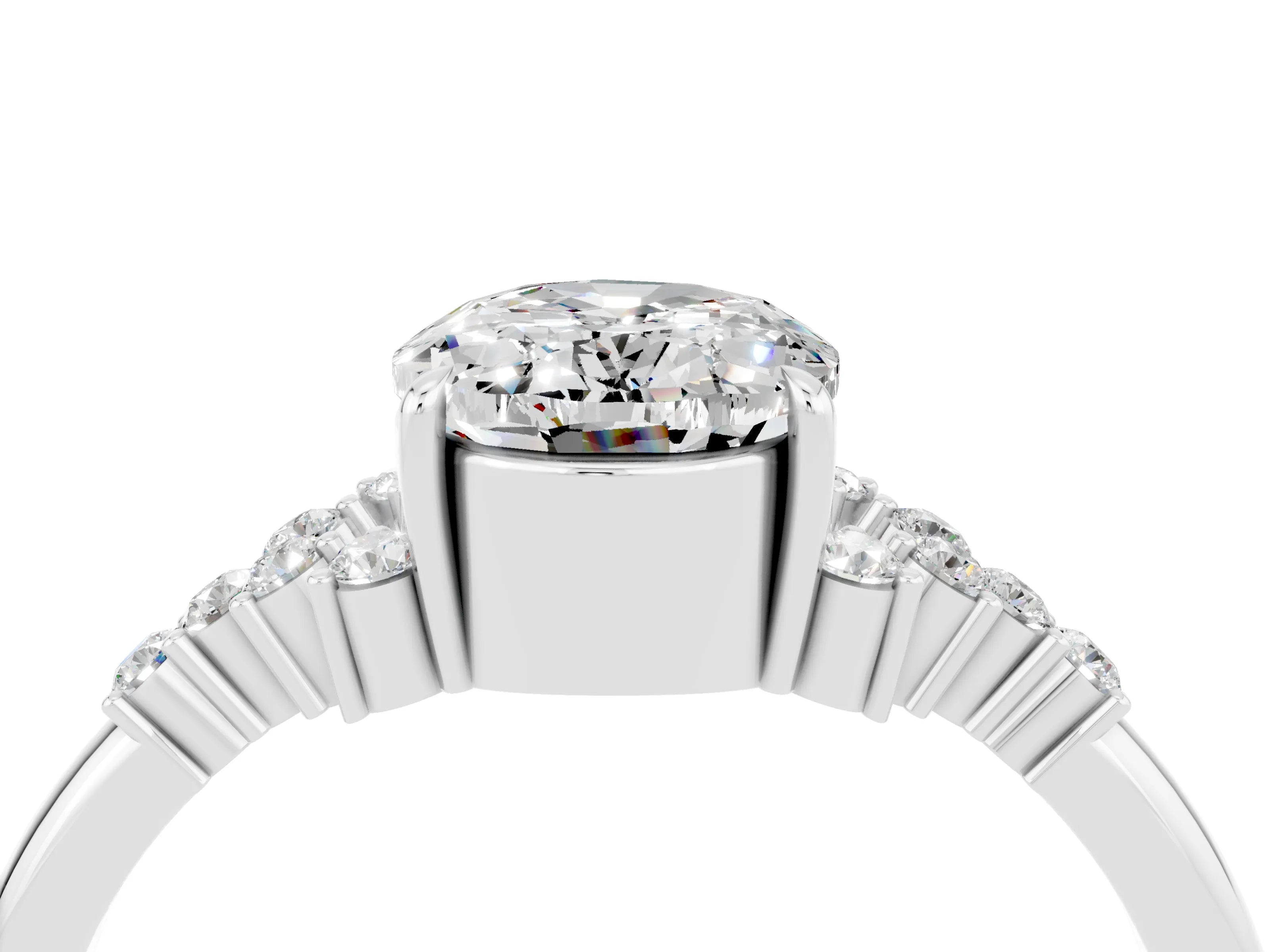 White gold Oval Cut Moissanite Ring with Side Stones and Four-Prong Setting_100