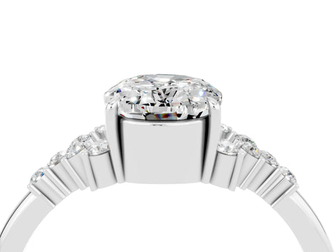 White gold Oval Cut Moissanite Ring with Side Stones and Four-Prong Setting_100