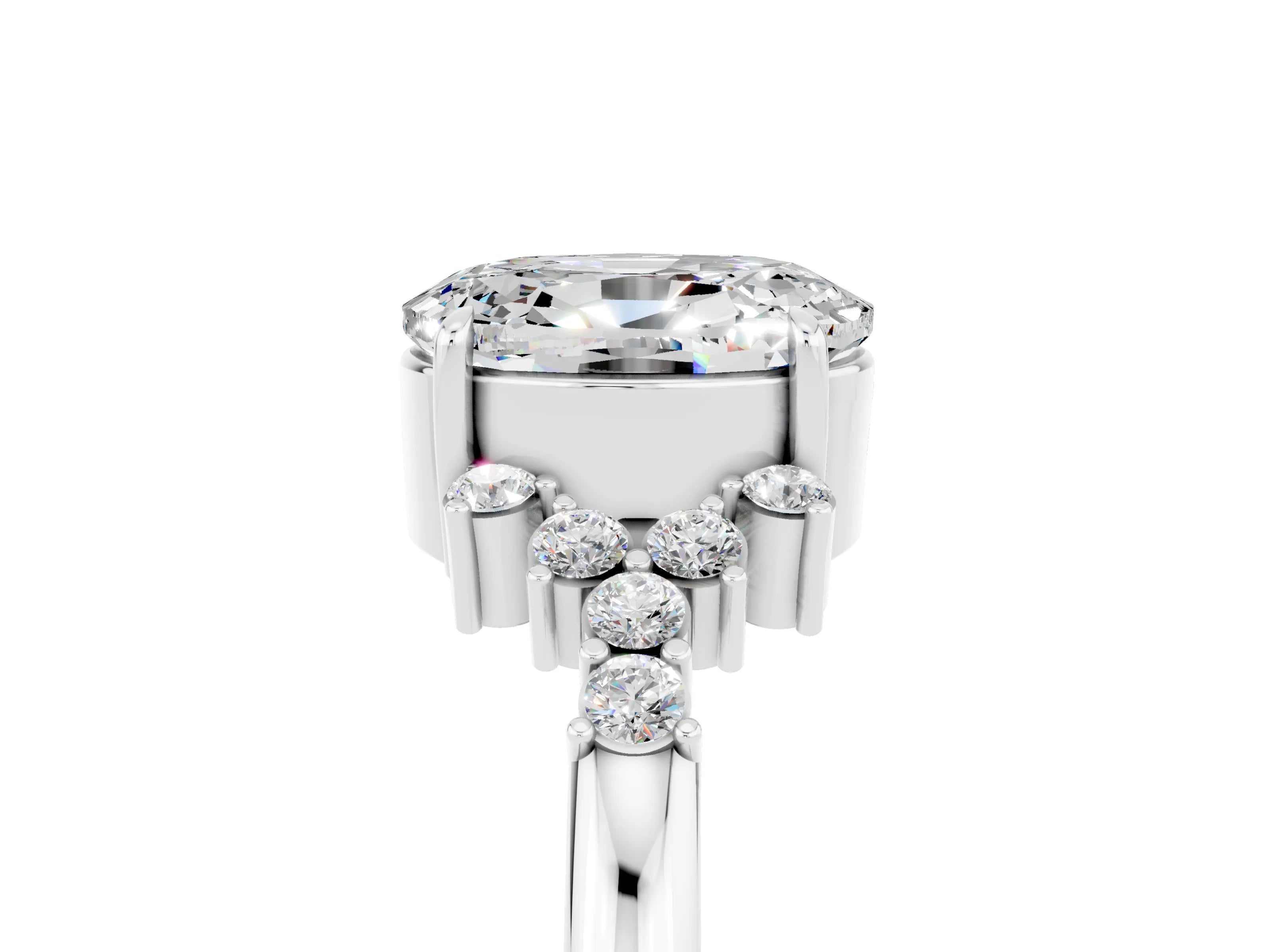White gold Oval Cut Moissanite Ring with Side Stones and Four-Prong Setting_101