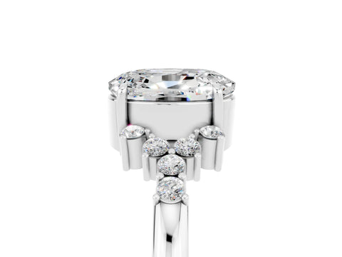 White gold Oval Cut Moissanite Ring with Side Stones and Four-Prong Setting_101