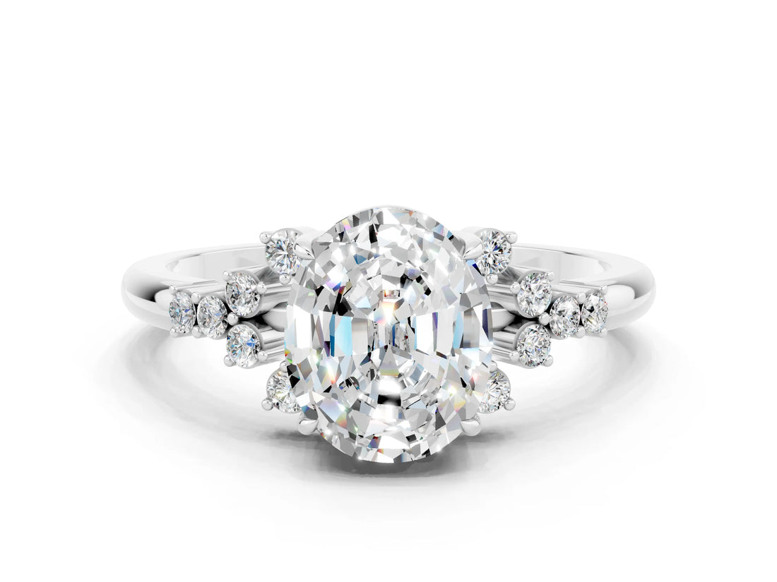 White gold Oval Cut Moissanite Ring with Side Stones and Four-Prong Setting_96