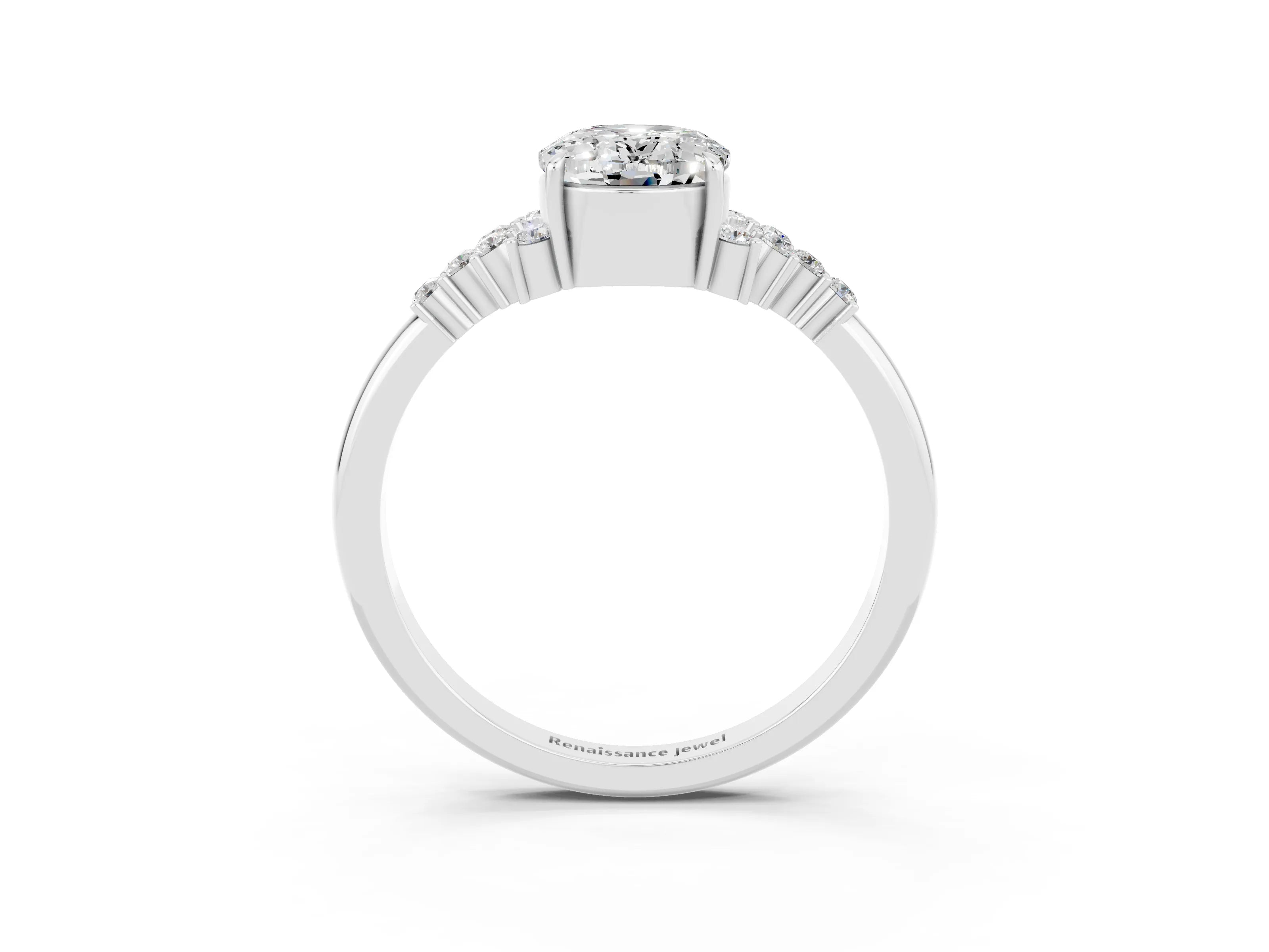 White gold Oval Cut Moissanite Ring with Side Stones and Four-Prong Setting_99