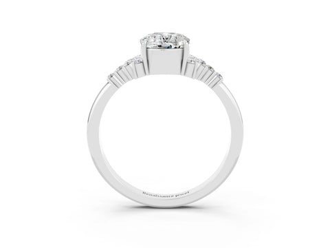 White gold Oval Cut Moissanite Ring with Side Stones and Four-Prong Setting_99