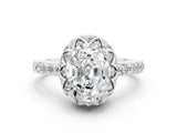 White gold Oval Cut Moissanite Scalloped Halo Engagement Ring with Round Shared Prong Band_12