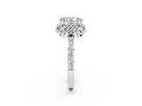 White gold Oval Cut Moissanite Scalloped Halo Engagement Ring with Round Shared Prong Band_14