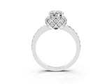 White gold Oval Cut Moissanite Scalloped Halo Engagement Ring with Round Shared Prong Band_15