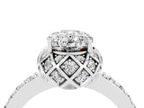 White gold Oval Cut Moissanite Scalloped Halo Engagement Ring with Round Shared Prong Band_16