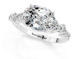 White gold Oval Cut Moissanite Scattered Round Accent Ring with Prong Setting_25