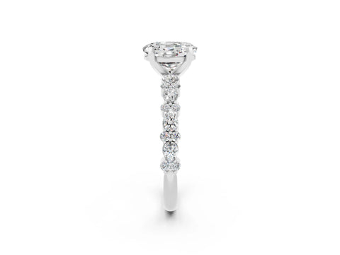 White gold Oval Cut Moissanite Side Stone Solitaire Ring with Round  and Four-Prong Setting_68