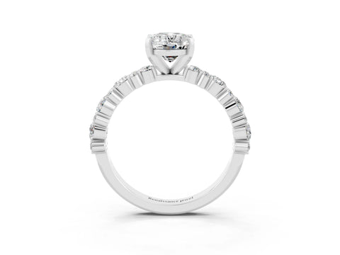 White gold Oval Cut Moissanite Side Stone Solitaire Ring with Round  and Four-Prong Setting_69