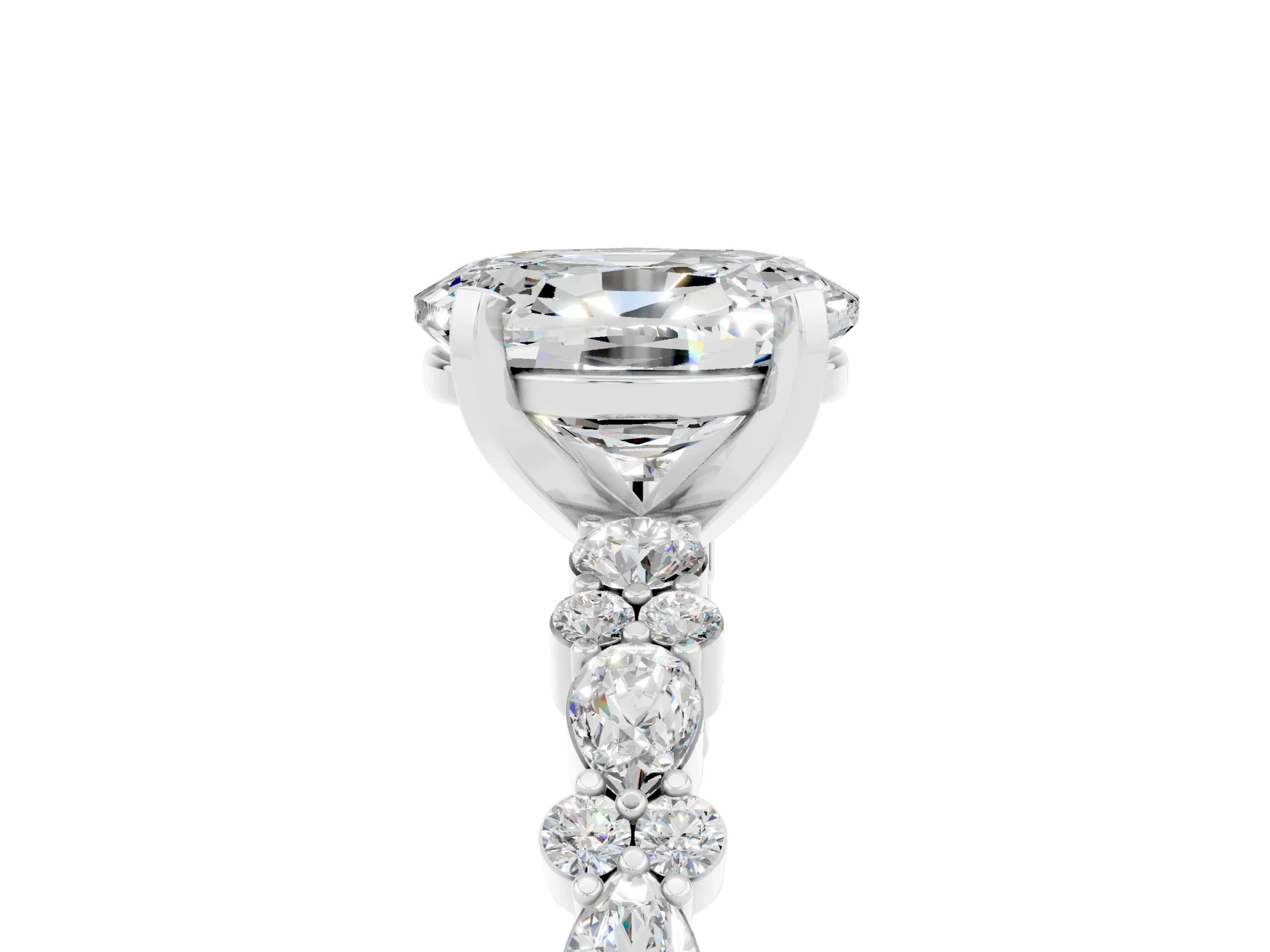 White gold Oval Cut Moissanite Side Stone Solitaire Ring with Round  and Four-Prong Setting_71