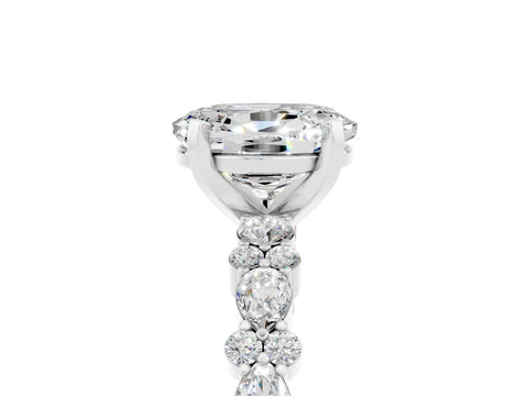 White gold Oval Cut Moissanite Side Stone Solitaire Ring with Round  and Four-Prong Setting_71